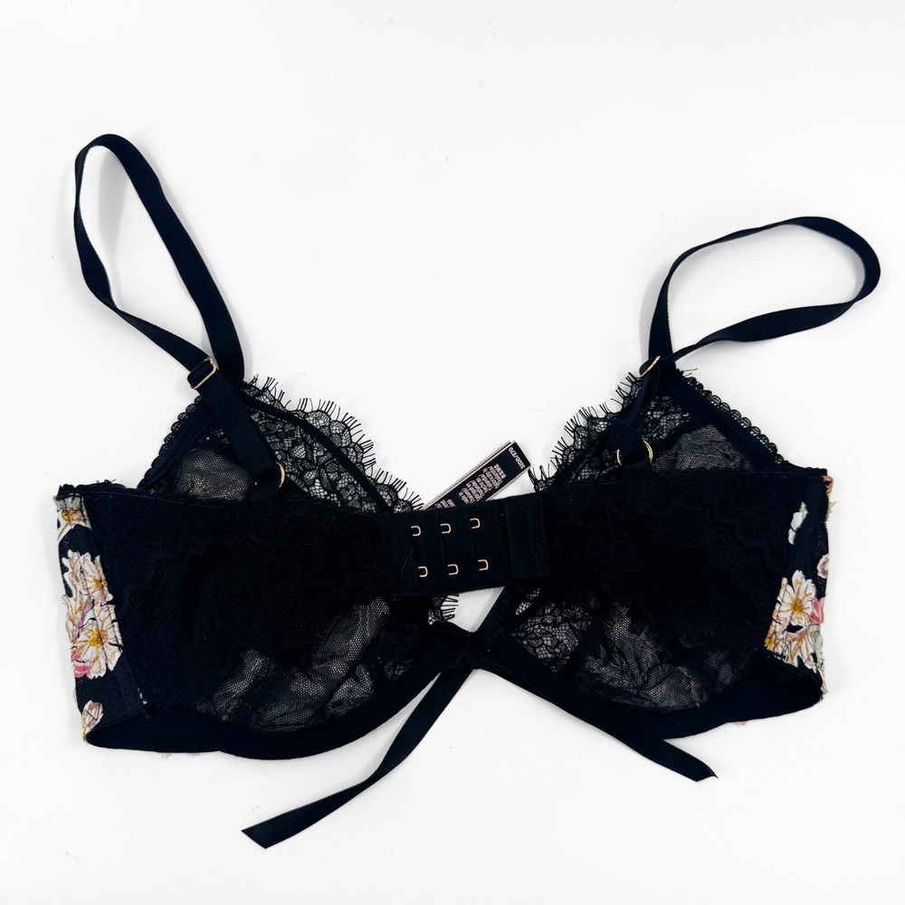 Victoria's Secret Dream Angels Low Cut Demi Bra 32DD‎ Black Floral Lace Unlined - Picture 4 of 9